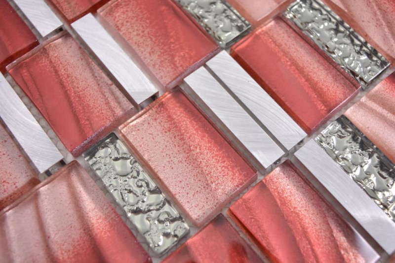 Muestra de mano aluminio mosaico vidrio mosaico ALU rojo pared azulejo espejo cocina ducha baño MOS88-0009_m
