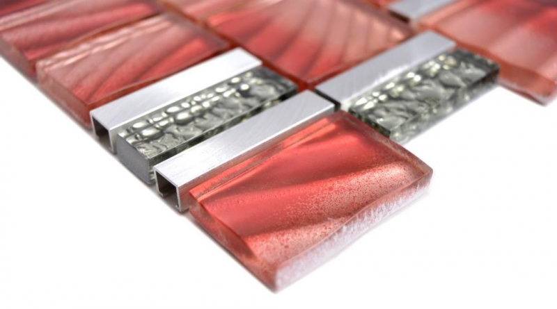 Muestra de mano aluminio mosaico vidrio mosaico ALU rojo pared azulejo espejo cocina ducha baño MOS88-0009_m