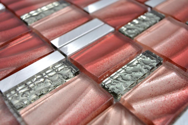 Muestra de mano aluminio mosaico vidrio mosaico ALU rojo pared azulejo espejo cocina ducha baño MOS88-0009_m