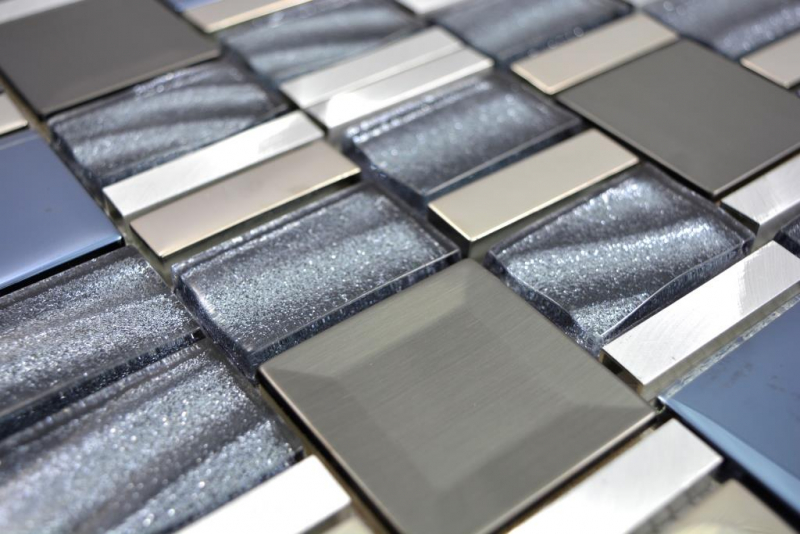 Muestra de mano aluminio mosaico vidrio mosaico ALU plata pared azulejo espejo cocina ducha baño MOS88-0017_m