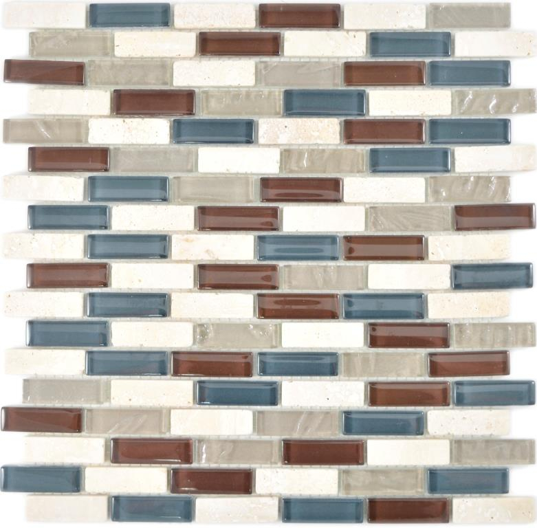 Muestra de mano mosaico translúcido compuesto vidrio mosaico piedra botticino claro gris marrón MOS88-0213 _m