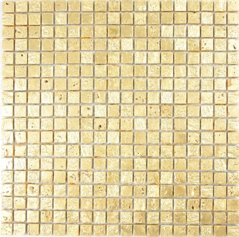Muestra de mano mosaico piedra resina oro pared azulejo backsplash cocina baño MOS88-0707_m