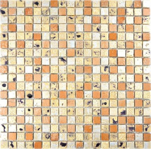 Mosaico de azulejos de piedra artificial de resina de oro amarillo oro bronce naranja pared azulejos backsplash cocina baño aseo cocina splashback - MOS88-0715