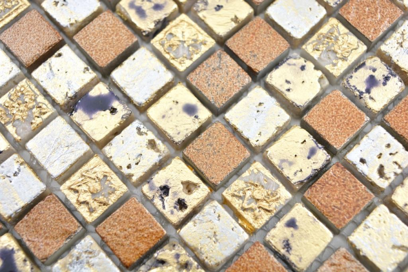 Mosaico de azulejos de piedra artificial de resina de oro amarillo oro bronce naranja pared azulejos backsplash cocina baño aseo cocina splashback - MOS88-0715