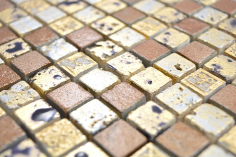 Mosaico de azulejos de piedra artificial de resina de oro amarillo oro bronce naranja pared azulejos backsplash cocina baño aseo cocina splashback - MOS88-0715