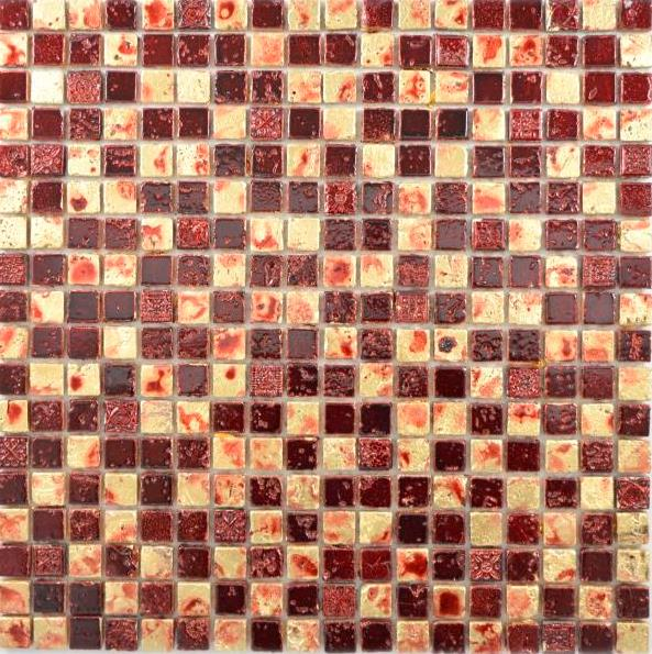 Muestra de mano mosaico piedra resina oro rojo pared azulejo backsplash cocina baño MOS88-0709_m