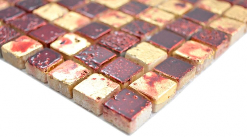Muestra de mano mosaico piedra resina oro rojo pared azulejo backsplash cocina baño MOS88-0709_m