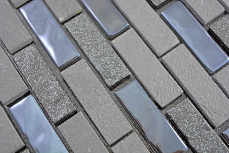 mosaico de vidrio autoadhesivo mosaico compuesto piedra natural antracita gris negro azulejo backsplash MOS200-003