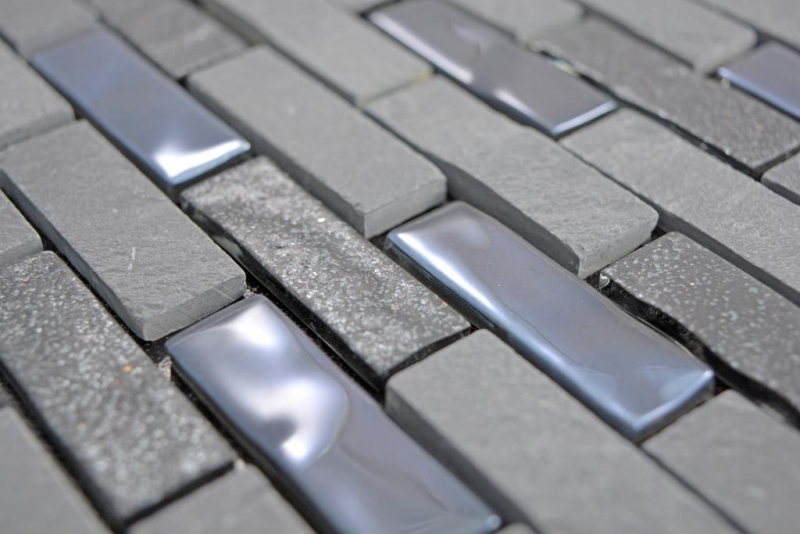 mosaico de vidrio autoadhesivo mosaico compuesto piedra natural antracita gris negro azulejo backsplash MOS200-003
