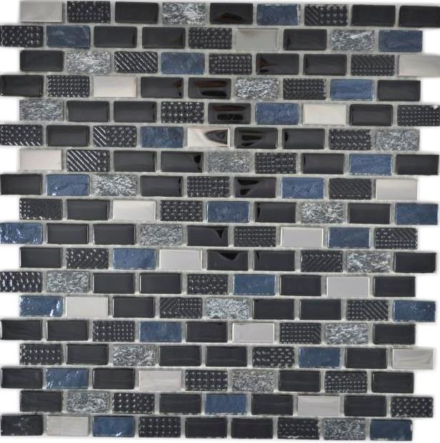 Muestra de mano mosaico de vidrio translúcido compuesto piedra negro pared azulejo backsplash cocina baño MOS87-0003_m
