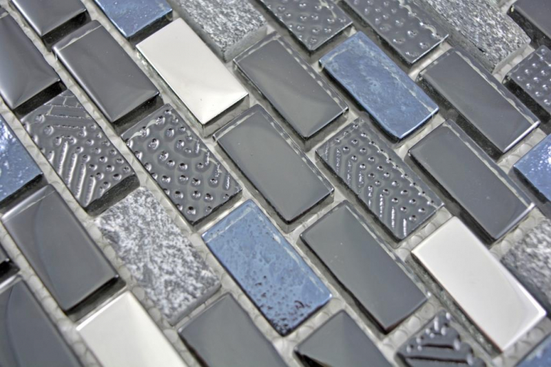 Muestra de mano mosaico de vidrio translúcido compuesto piedra negro pared azulejo backsplash cocina baño MOS87-0003_m