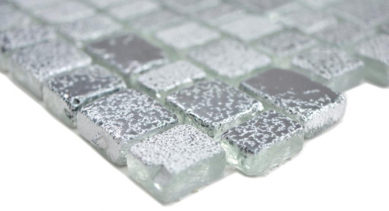 Muestra de mano transparente cristal mosaico vidrio mosaico gris negro pared azulejo backsplash cocina baño MOS85-0203_m