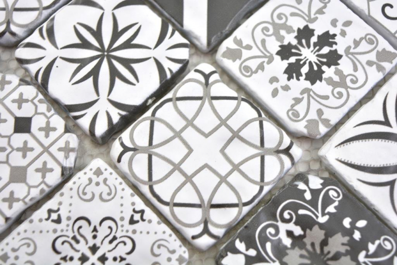 Mosaico de vidrio mosaico azulejos VINTAGE LOOK retro antracita negro blanco pared azulejo backsplash cocina cuarto de baño MOS63-0103