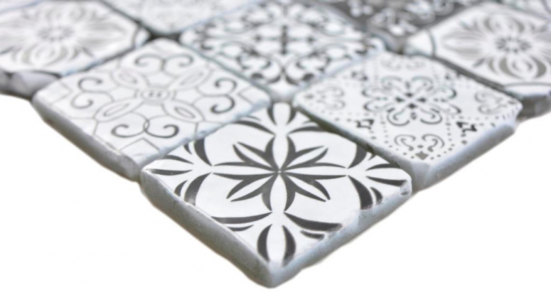 Mosaico de vidrio mosaico azulejos VINTAGE LOOK retro antracita negro blanco pared azulejo backsplash cocina cuarto de baño MOS63-0103