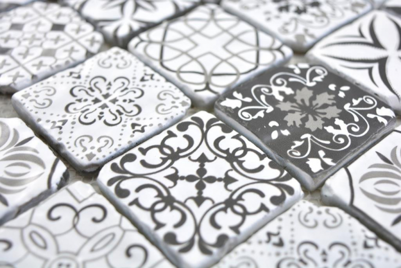 Mosaico de vidrio mosaico azulejos VINTAGE LOOK retro antracita negro blanco pared azulejo backsplash cocina cuarto de baño MOS63-0103
