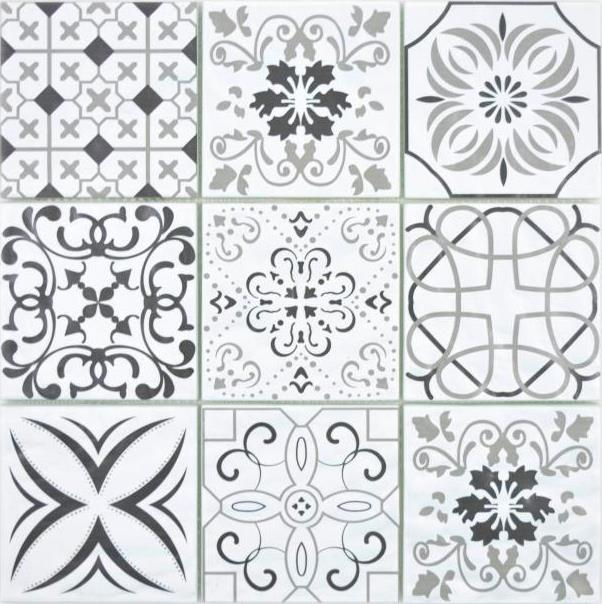 Muestra de mano transparente cristal mosaico retro black&white pared azulejo backsplash cocina baño MOS160-0301_m