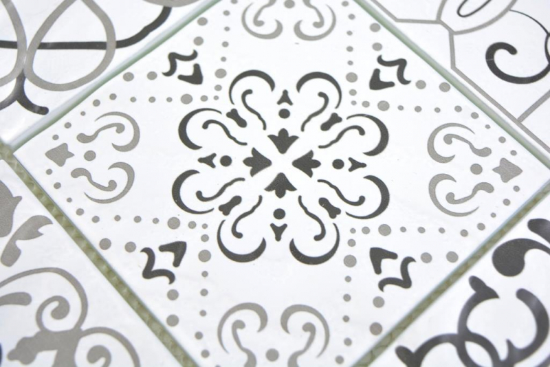Muestra de mano transparente cristal mosaico retro black&white pared azulejo backsplash cocina baño MOS160-0301_m