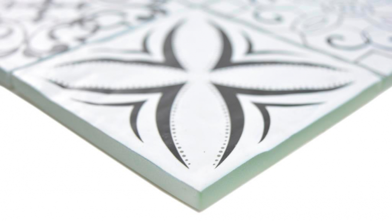 Muestra de mano transparente cristal mosaico retro black&white pared azulejo backsplash cocina baño MOS160-0301_m