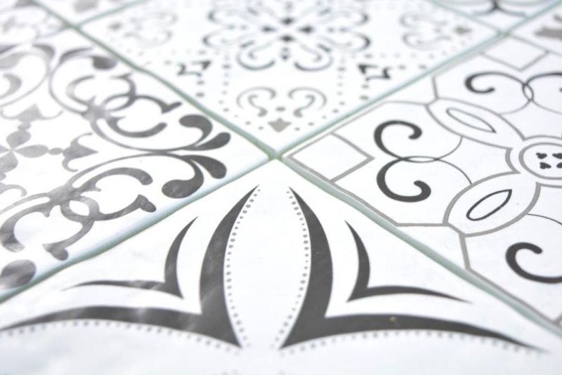 Muestra de mano transparente cristal mosaico retro black&white pared azulejo backsplash cocina baño MOS160-0301_m