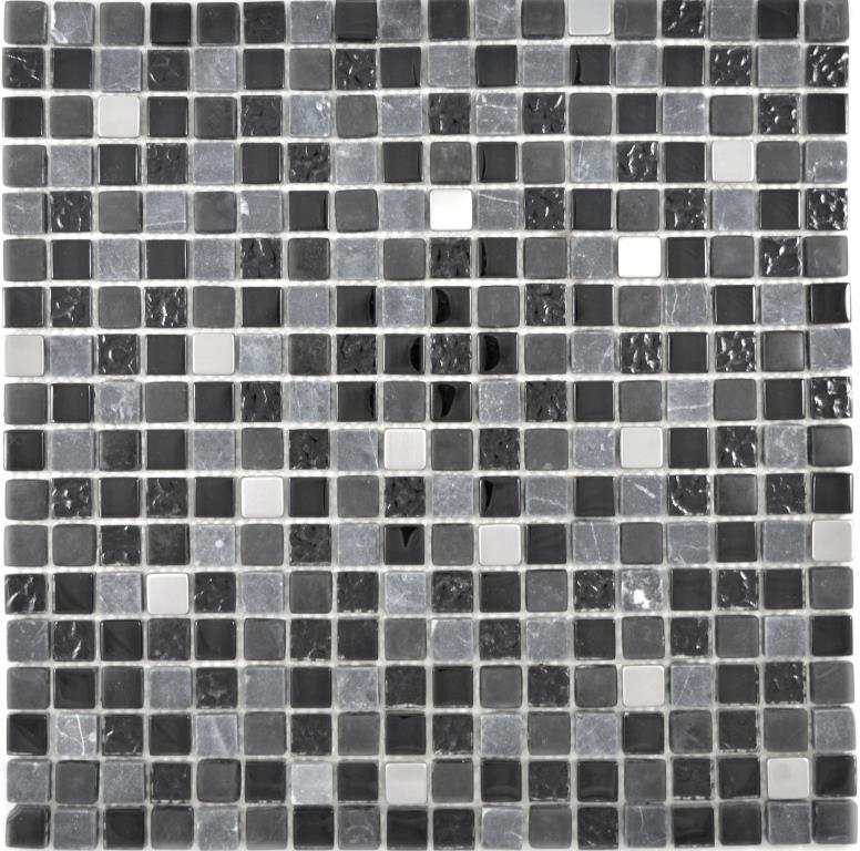 Muestra de mano translúcido acero inoxidable vidrio mosaico piedra acero negro vidrio mate pared azulejo backsplash cocina baño MOS92-0322_m