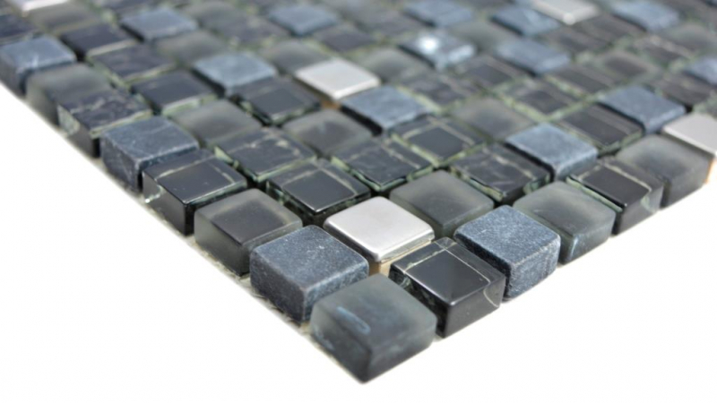 Muestra de mano translúcido acero inoxidable vidrio mosaico piedra acero negro vidrio mate pared azulejo backsplash cocina baño MOS92-0322_m