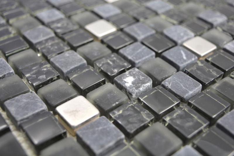 Muestra de mano translúcido acero inoxidable vidrio mosaico piedra acero negro vidrio mate pared azulejo backsplash cocina baño MOS92-0322_m