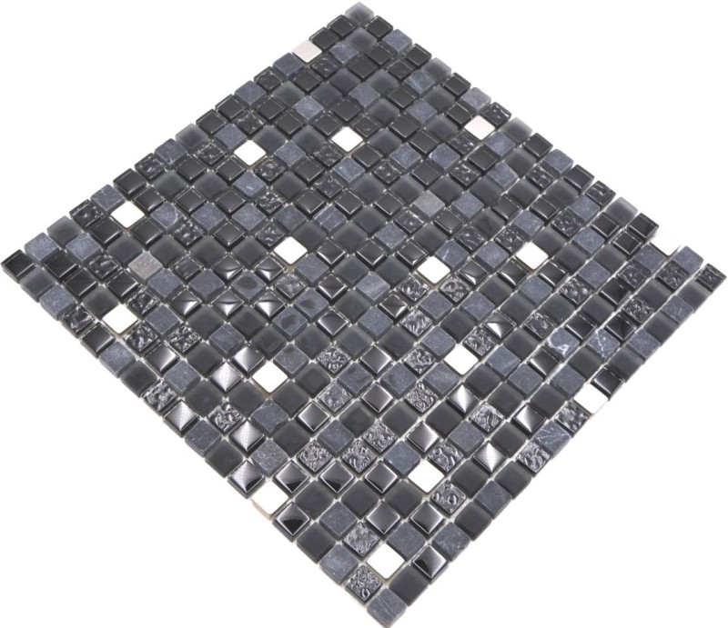 Mosaico de vidrio de piedra natural mosaico de azulejos de acero inoxidable negro plata antracita mate pared azulejos backsplash cocina cuarto de baño - MOS92-0322
