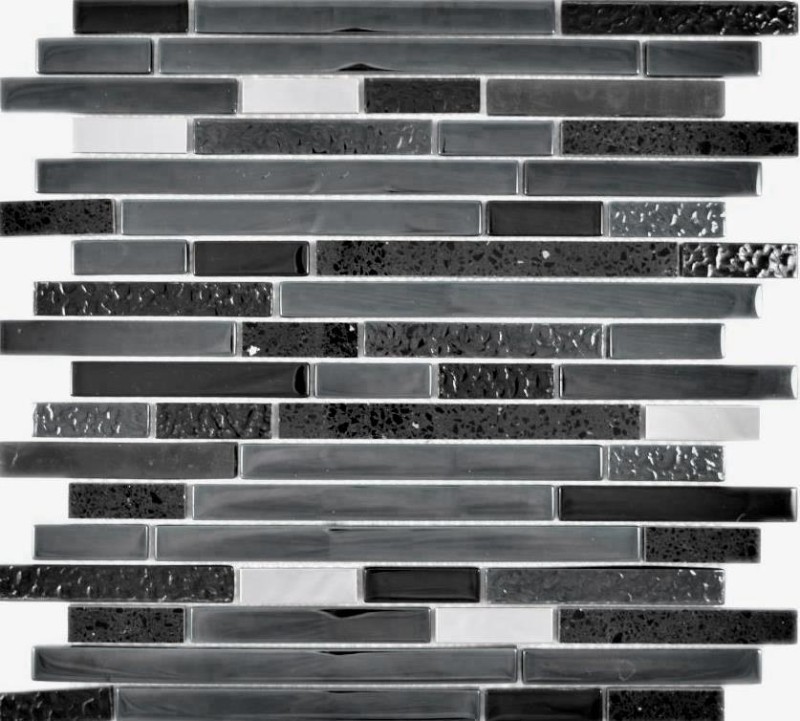 Muestra de mano translúcido compuesto acero inoxidable mosaico compuesto vidrio mosaico acero artificial negro MOS87-0322_m