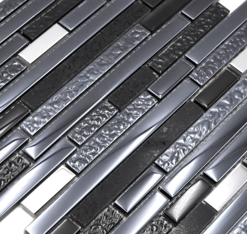 Mosaico de vidrio varillas mosaico azulejos acero inoxidable Artificial grafito negro antracita plata