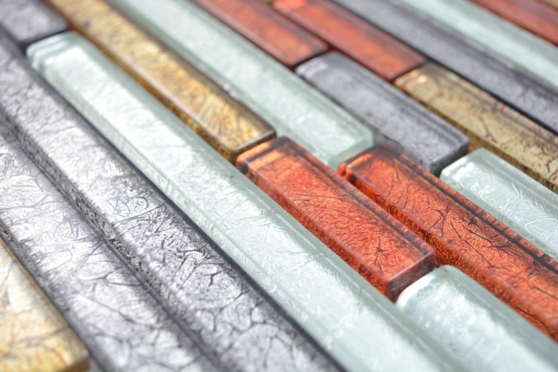 Muestra de mano mosaico de cristal transparente mosaico de vidrio compuesto oro plata negro rojo estructura MOS87-71739_m