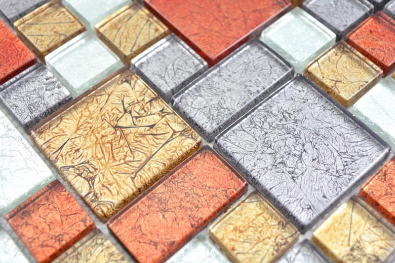 Muestra de mano transparente cristal mosaico vidrio mosaico oro plata negro rojo estructura MOS86-71739_m