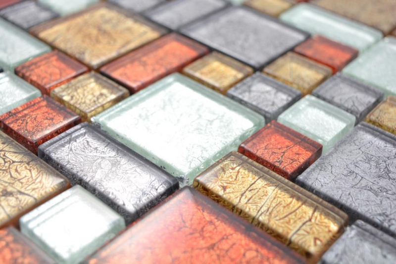 Muestra de mano transparente cristal mosaico vidrio mosaico oro plata negro rojo estructura MOS86-71739_m