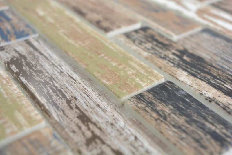 Muestra de mano ladrillo mosaico translúcido compuesto ECO mosaico de vidrio viejo madera pared azulejo backsplash cocina baño MOS24-2093_m