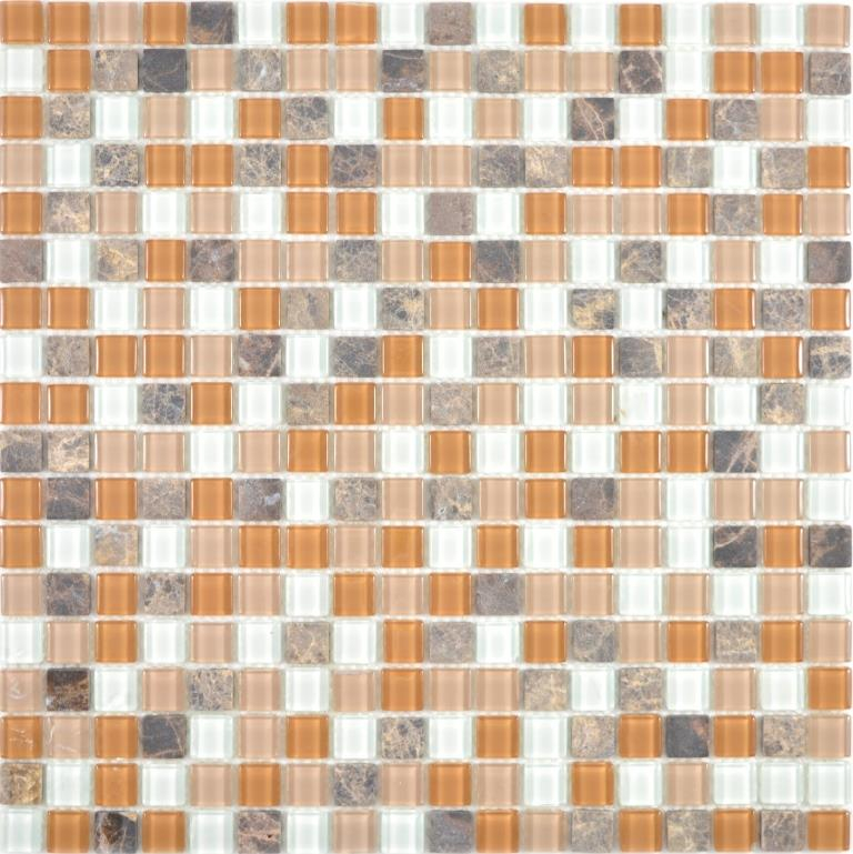 Muestra de mano mosaico de vidrio translúcido piedra beige marrón mosaico azulejo pared azulejo backsplash cocina baño MOS58-1213_m