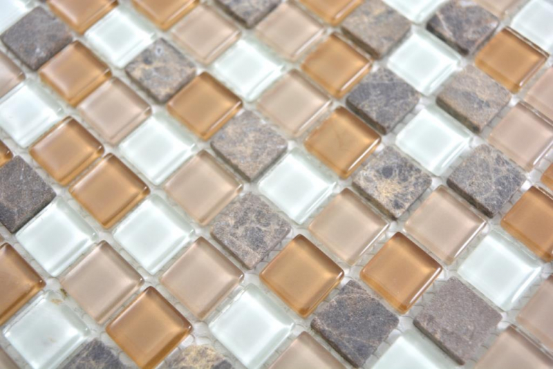 Muestra de mano mosaico de vidrio translúcido piedra beige marrón mosaico azulejo pared azulejo backsplash cocina baño MOS58-1213_m