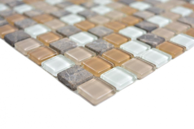 Muestra de mano mosaico de vidrio translúcido piedra beige marrón mosaico azulejo pared azulejo backsplash cocina baño MOS58-1213_m
