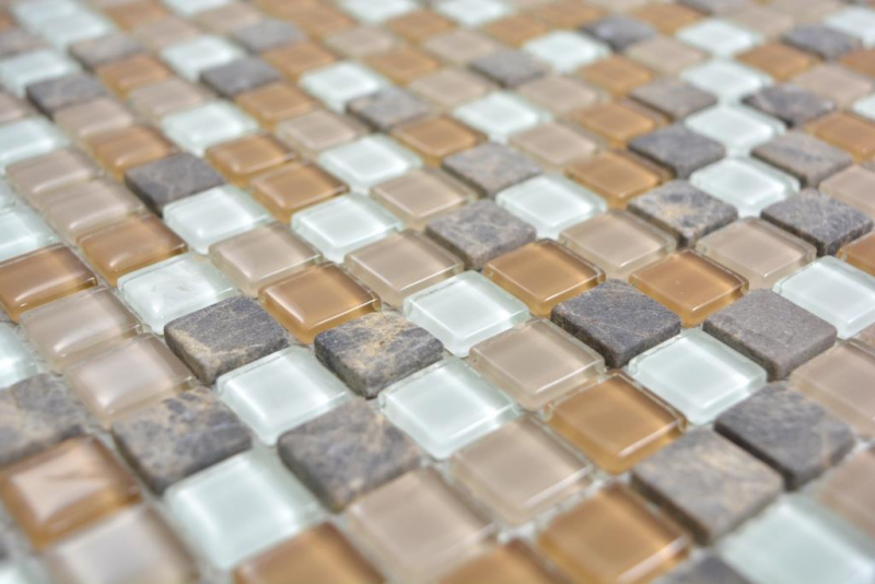 Muestra de mano mosaico de vidrio translúcido piedra beige marrón mosaico azulejo pared azulejo backsplash cocina baño MOS58-1213_m