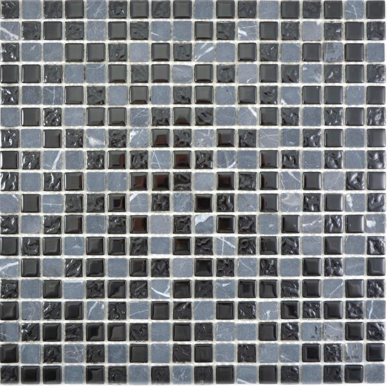 Muestra de mano mosaico de vidrio translúcido piedra gris negro mosaico azulejo pared azulejo backsplash cocina baño MOS58-0203_m