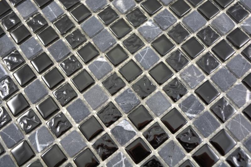 Muestra de mano mosaico de vidrio translúcido piedra gris negro mosaico azulejo pared azulejo backsplash cocina baño MOS58-0203_m
