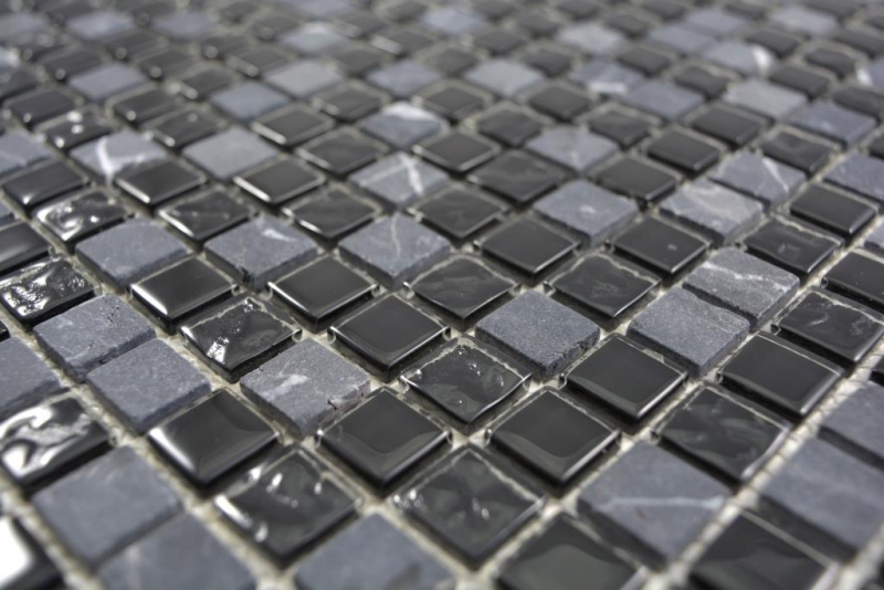 Muestra de mano mosaico de vidrio translúcido piedra gris negro mosaico azulejo pared azulejo backsplash cocina baño MOS58-0203_m