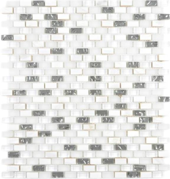 Muestra de mano mosaico de vidrio translúcido compuesto piedra concha blanco mosaico azulejo pared azulejo backsplash cocina baño MOS86-0001_m
