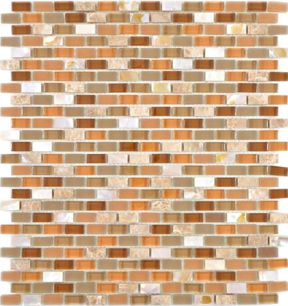Muestra de mano mosaico de vidrio translúcido compuesto piedra concha beige mosaico azulejo pared azulejo backsplash cocina baño MOS86-0012_m