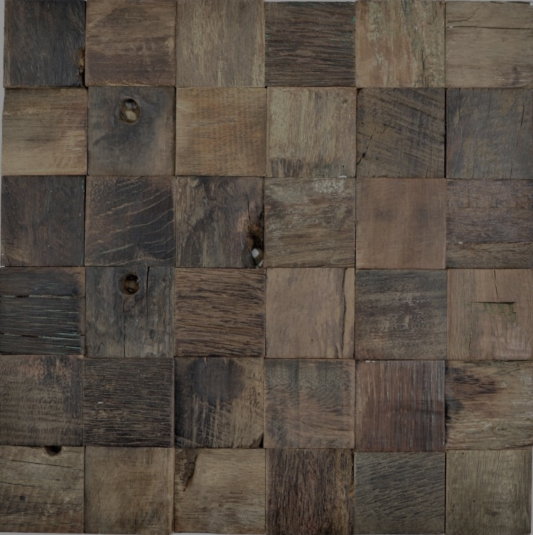 Mosaico de madera de tablones de barco Revestimiento de pared de madera FSC salpicadero de cocina MOS160-23
