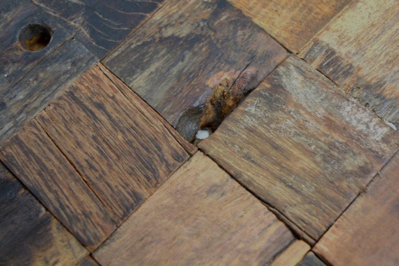 Mosaico de madera de tablones de barco Revestimiento de pared de madera FSC salpicadero de cocina MOS160-23