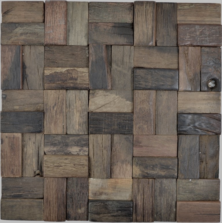 Mosaico de madera hecho de tablones de barco Revestimiento de pared de madera FSC salpicadero de cocina MOS160-25