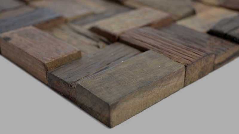 Mosaico de madera hecho de tablones de barco Revestimiento de pared de madera FSC salpicadero de cocina MOS160-25