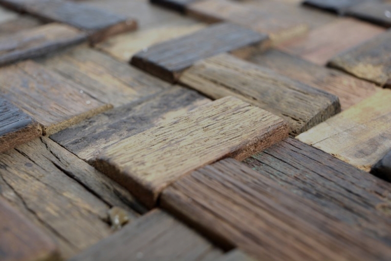 Mosaico de madera hecho de tablones de barco Revestimiento de pared de madera FSC salpicadero de cocina MOS160-25