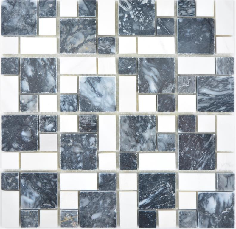 Muestra de mano de mármol mosaico piedra blanco negro mosaico azulejo pared azulejo backsplash cocina baño MOS88-0302_m
