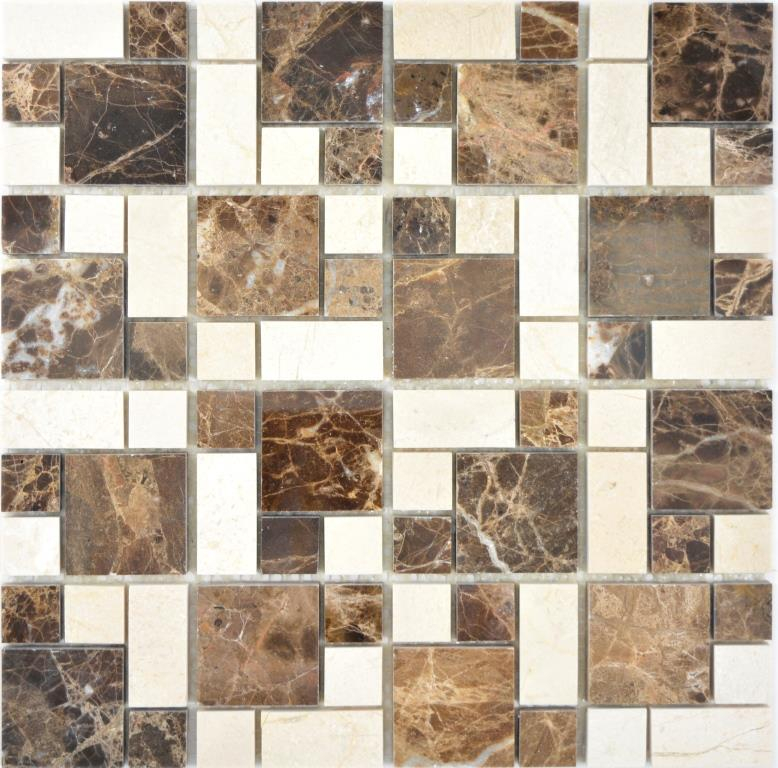 Muestra de mano mármol mosaico piedra emperador oscuro cremarfil mosaico azulejo pared azulejo backsplash cocina baño MOS88-1312_m