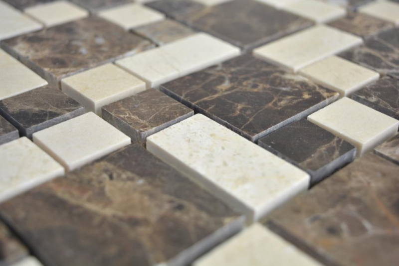 Muestra de mano mármol mosaico piedra emperador oscuro cremarfil mosaico azulejo pared azulejo backsplash cocina baño MOS88-1312_m